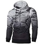 Men's Gym Workout Long Sleeve Hoodies Training Sports Pullover Casual Camouflage Hooded Sweatshirts Kangaroo Pockets