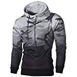 Men's Gym Workout Long Sleeve Hoodies Training Sports Pullover Casual Camouflage Hooded Sweatshirts Kangaroo Pockets