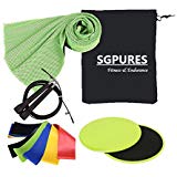 Home Exercise Bundle. Jump Rope, Mini Resistance Bands Set, Core Sliding Glides and Cooling Towel. For Legs Butt Glutes Yoga Pilates CrossFit Strength Therapy Fitness Workout for Men and Women by SGPURES